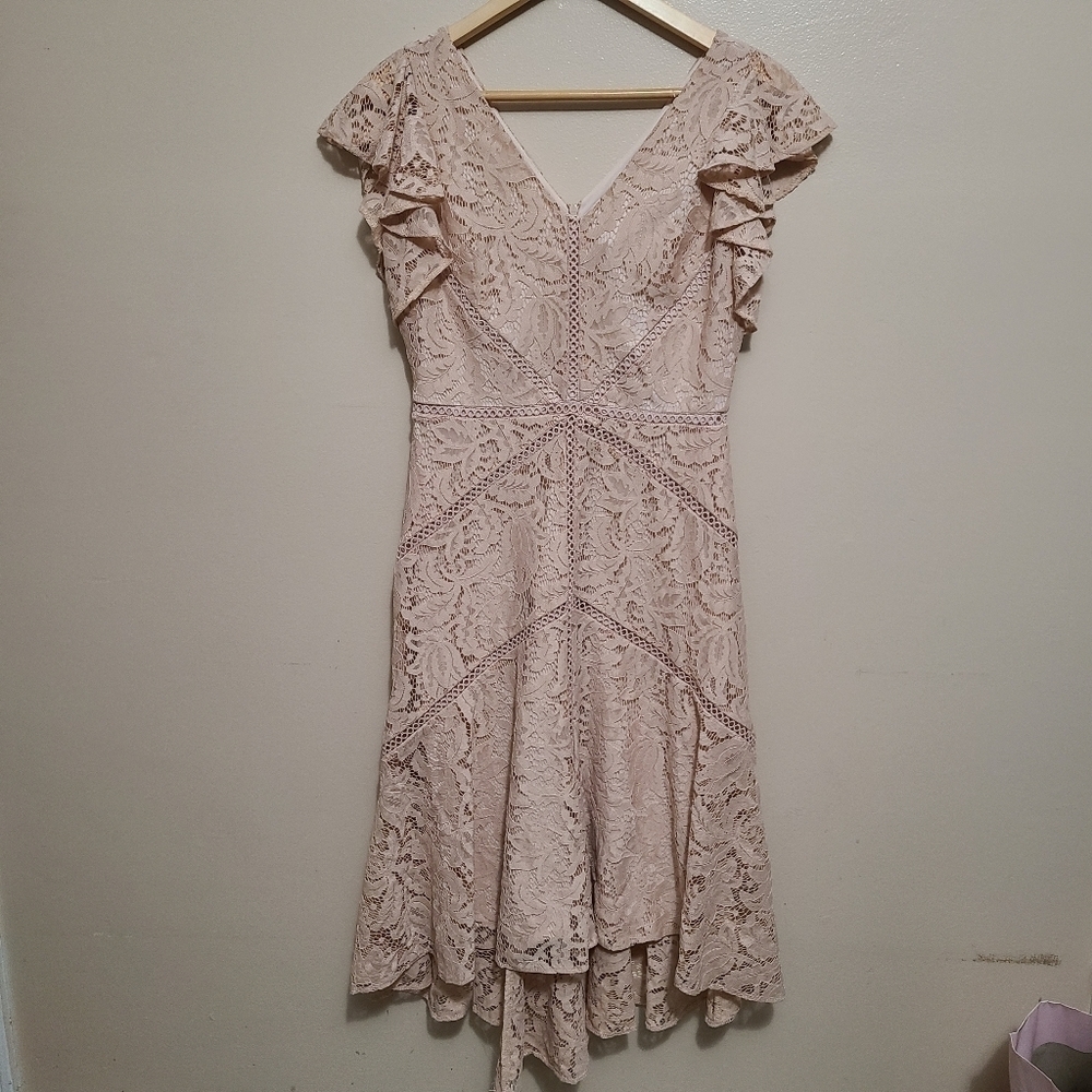 NWT Neiman Marcus Blush Lace Hi-Low Lace Midi Dress - Picture 2 of 6